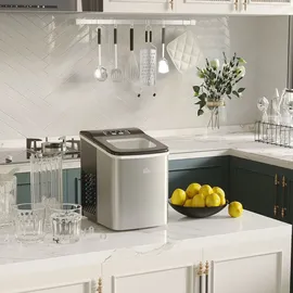 Homcom Eiswürfelmaschine Eiswürfelbereiter 9 Würfel in 8 Minuten fertig, 12 kg in 24 h, Selbstreinigende Tragbare Ice Maker für Küche, Büro, Bar