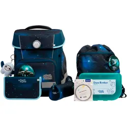 Schulranzen SCHOOL-MOOD "Champion Maxx Pro", Kinder, Gr. B/H/T: 30cm x 40cm x 23cm, moritz (weltall) mit moodie willi wissbegier, Polyester, Rucksäcke, mit LED-Patchy
