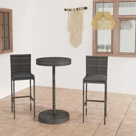vidaXL Polyrattan Garten-Essgruppe 3-tlg. grau inkl. Kissen 3064765