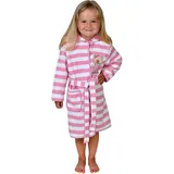 Wörner Kinderbademantel WÖRNER "Teddy Ringel rosa" Gr. 110, rosa (rosa, weiß), L:70cm, Baumwoll-Webfrottier, Hausmäntel, Streifenmuster, mit Stickerei, mit Tasche, maschinenwaschbar