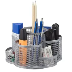 relaxdays Stifthalter 7 Ablagen Metall silber, 17.5x11x16.5 cm