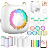 ZQEJEFD Mini Drucker, Tragbarer Mini Fotodrucker Thermodrucker Smartphone Taschendrucker, Wireless Bluetooth Fotodrucker Kompatibel mit Android & iOS mit 14 Rollen Papier für Notizen, Liste, Weiß