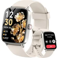 Smartwatch mit Telefonfunktion 1.85"HD Fitnessuhr Fitness Tracker Herzfrequenz/SpO2/Schlaf/IP68 Wasserdicht Sportuhr Schrittzähler Uhr für Androi... - Beige