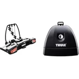 Thule VeloSpace XT Fahrradträger für Anhängerkupplung 3 Fahrräder Silber & 751000 Fixpunktfußsatz (4 St.) Rapid Fixpoint XT