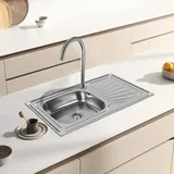 Edelstahlspüle Campingspüle - -Edelstahlspüle Einbauspüle Aufbauspüle Spülbecken Spüle Küchenspüle-Edelstahlspüle Einbauspüle 1 Becken [Energieklasse B] (90 * 50 * 15cm-Silber)
