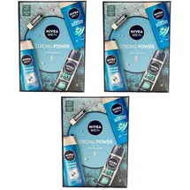 NIVEA MEN Strong Power Geschenkset, Geschenkbox mit starken Pflege-Favoriten für einen aktiven Lifestyle, Pflegeset mit Duschgel, Shampoo, Deo und Labello for Men