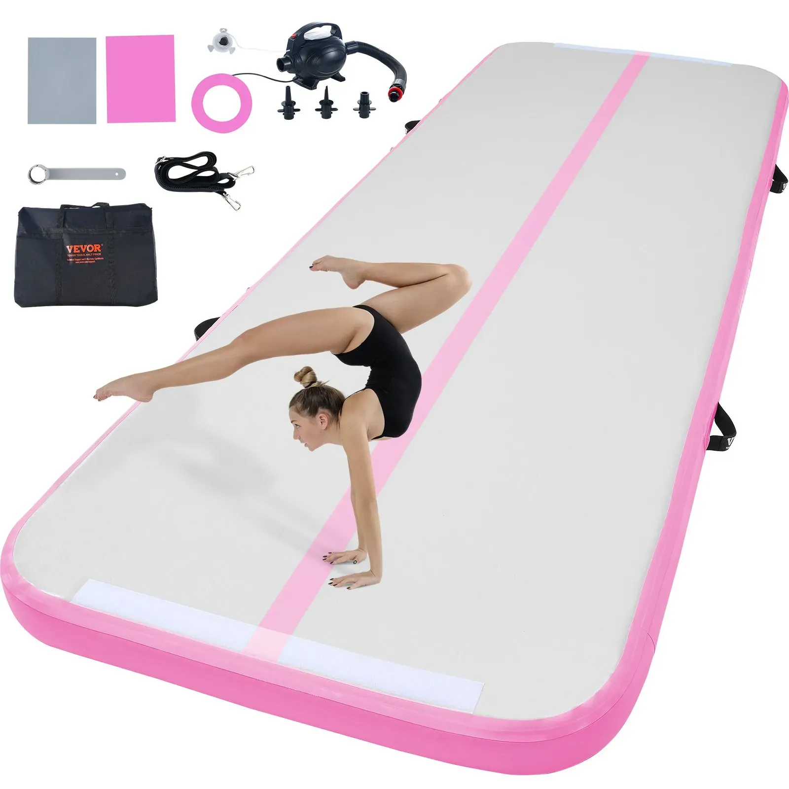 VEVOR Aufblasbare Gymnastikmatte Turnmatte, Air Matte Fitness Matte Pumpe Tumbling Matten 300 x 101 x 10 cm, Multifunktionale Tumbling-Matte Heimgebrauch/Fitnessstudio/Yoga/Cheerleading