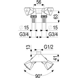 Schlösser Armaturen Js Waschgeraete-Doppelventil, Sv 3-Kt.gr,O.ig1/2",Dn15,1/2",Pol.cr