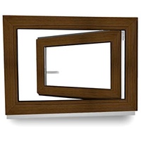 Kellerfenster - Fenster - Dreh- & Kippfunktion - innen nussbaum/außen nussbaum - BxH: 90 x 60 cm - 900 x 600 mm - DIN Links - 2 fach Verglasung - 60 mm Profil