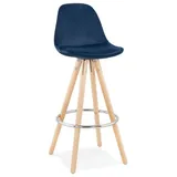KADIMA DESIGN Hochstuhl und Küchenhocker aus Holz mit Samtbezug in Blau-Beige | Gr.: onesize