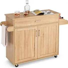Costway Küchenwagen mit Rollen Aus Holz Natur 116 x 40 x 85 cm