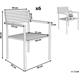Beliani Gartenstuhl 6er Set 56 x 53 x 86 cm hellbraun/silber