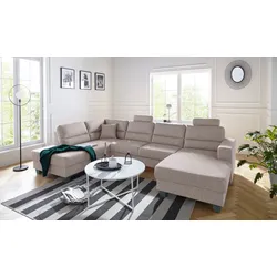 Wohnlandschaft TRENDMANUFAKTUR "Chamber, U-Form", beige (portabella), B:310cm H:85cm T:203cm, Sofas, inklusive zwei Kopfstützen, wahlweise mit Bettfunktion