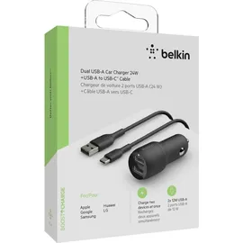 Belkin Dual USB-A KFZ-Ladeadapter 24 W Schwarz