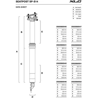 XLC Suspension Dropper SP-S14 Ø27,2mm/390mm, Hub 100mm, internal cable
