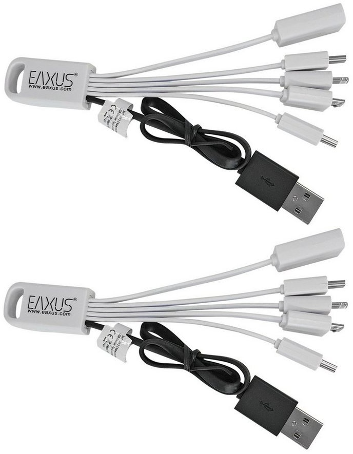 EAXUS 5 in 1 Mehrfach USB-Kabel - für Handy, Smartphone & Co. Multi USB-Kabel, USB-C, 8-Pin, Micro-USB, Mini-USB, Standard-USB (27.5 cm), für iPhone, iPad, Android, Samsung & Co weiß