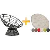 sunnypillow Papasansessel | Rattansessel mit Kissen rund Durchmesser 120 cm | gemütlicher Loungesessel drehbar für Wohnzimmer | Balkon Sessel Korbsessel Rattan Lesesessel | Outdoor/Indoor | Ecru