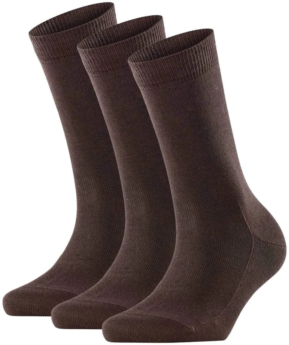 FALKE Damen Socken 3er Pack - Family SO, Kurzsocken, einfarbig Dunkelbraun 39-42