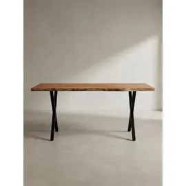 KADIMA DESIGN Computertisch Akazie Standard 140x80 Massivholz Goldbraun-Schwarz Baumkante X-Beine Home Office Kreta Kollektion Kadima Design