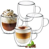 Doppelwandige Kaffeegläser 4er Set 250ml, Teegläser Kaffeegläser Latte Macchiato Tassen, Espressotassen mit Griff, Espresso Gläser, Hitzebeständige Kaffeetassen Trinkgläser aus Borosilikat-Glas