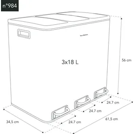 Les Collectors N°984 Tret-Abfalltrenner, Dunkelgrau, Fassungsvermögen 54 L, Schwerlast, Küche, 2 Mülltrenner, Herausnehmbare Behälter, Recycling, Selektive Sortierung, Leiser Deckelverschluss