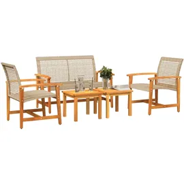 vidaXL Gartenlounge, Garten-Lounge-Set Beige Poly Rattan und Akazienholz
