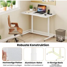 Costway Schreibtsich C-förmig mit Rollen, 70-106 cm höhenverstellbar, Kleiner Computertisch mit Metallrahmen, mobiles Stehpult, Laptoptisch, Weiß - Weiß