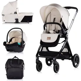 Chipolino Kinderwagen Elite 3 in 1 i-Size Babyschale Sportsitz Babywanne Tasche beige - Beige