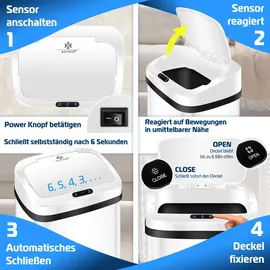 Kesser KESSER® Sensor Mülleimer Küche Automatik mit Bewegungssensor Abfalleimer | Soft-Close-Deckel Müllbehälter mit Touch-Bedienfeld & Sensor LCD-Display Edelstahl inkl. Müllsackhalter