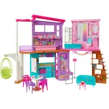 Barbie-Ferienhaus (116 x 77,9 cm), 6 Spielbereiche, komplett eingerichtet mit Barbie-Zubehör, Möbeln und Aufzug, klapp- und verstaubar, ohne Barbie-Puppe, Geschenk für Kinder ab 3 Jahren, HCD50