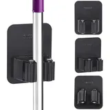 Tikplus Mopp-Besen-Halter, 3 Stück, schwarz, selbstklebend, Edelstahl, ohne Bohren, Gartenwerkzeug-Organizer für Badezimmer, Küche, Büro, Schrank, Garage