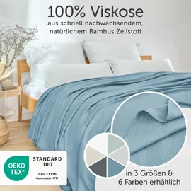 Blumtal Kühldecke 200x230 cm - Bambus Sommerdecke für Sofa - Bett, atmungsaktiv & kühlend – Himmelblau, ideal als Reisedecke- Himmelblau - Himmelblau