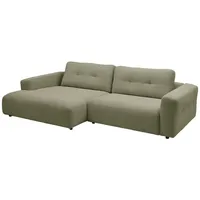 KAWOLA Ecksofa, Olivgrün, Schwarz, Echtholz, 3-Sitzer, Füllung: Kaltschaum, Ottomane
