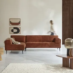Ecksofa Finn links aus terracottafarbenem Samt 270 x 180 cm, 4-Sitzer