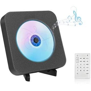 Bluetooth CD-Player Portable, CD-Musik-Player mit Dual-Lautsprecher, Wandmontage/Desktop-CD-Player mit Power Switch Line, Unterstützung FM Radio/AUX/USB Anschluss, inklusive Fernbedienung