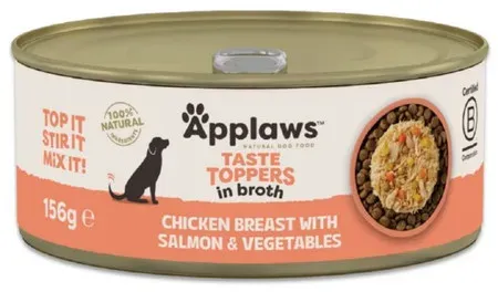 Applaws Geschmack Toppers Natural  Hundenassfutter Huhn mit Kürbis, Karotten und Erbsen in Brühe 156g Dose