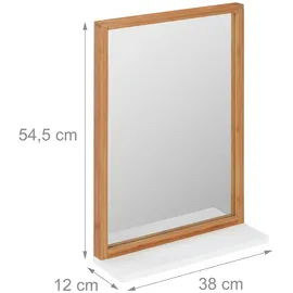 Relaxdays Wandspiegel mit Ablage, Badspiegel mit Rahmen, Bambus & MDF, Spiegel zum Aufhängen, Flurspiegel, natur/weiß
