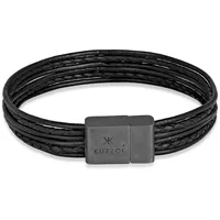 KUZZOI Armband Leder 6-reihig Magnet Basic 925 Silber oxidiert schwarz 21 cm