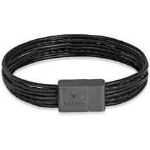 KUZZOI Armband Leder 6-reihig Magnet Basic 925 Silber oxidiert schwarz 21 cm
