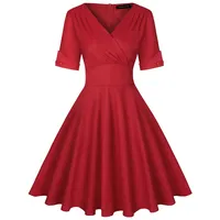 MINTLIMIT 1950er Vintage Kleider Cocktailkleider für Damen Retro Rockabilly Party Swing Kleid (Solid Red, Größe XXL) - XXL