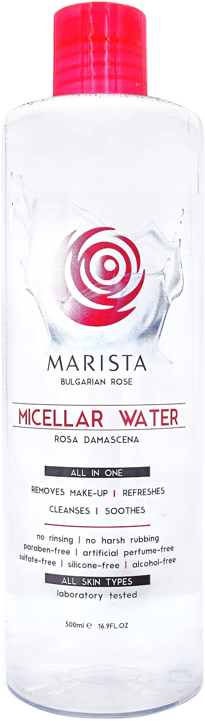 MARISTA Micellar Cleansing Water 500 ml., Make-up-Entferner für empfindliche Haut für Gesicht, Augen & Lippen, beruhigend mit Aloe Vera, Rosa Damascena & Kamillenextrakt