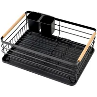 Chefgastro Abtropfgestell Geschirr 14x42x30cm Stahl/Holz mit Besteckhalter | Abtropfbrett,
