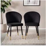 FineBuy Esszimmerstuhl Samt schwarz 2er Set