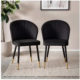 FineBuy Esszimmerstuhl Samt schwarz 2er Set