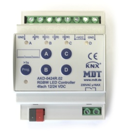 MDT LED Controller AKD 4-fach, 4/8A, 12/24V CV LED, 4TE REG, Schaltaktor mit Dimmer (AKD-0424R.02)