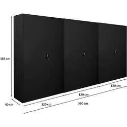 PROREGAL Mega Deal 3x Flügeltürenschrank ELEPHANT | HxBxT 185x120x40cm | 4 Fachböden | Schwarz | Metallschrank abschließbar Büroschrank