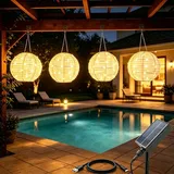 4 Stück 30CM Lampions Solar Garten Laterne,5M 160 LEDs Solar Lampions mit USB-aufladbar,Wasserdicht Nylon Hängende Gartenlaterne Beleuchtung,Hängende Nylon Laterne für Garten, Hof, Terrasse