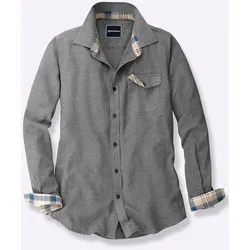 Flanellhemd CATAMARAN, Herren, Gr. 43/44, Normalgrößen, grau (anthrazit, meliert), 75% Baumwolle, 25% Wolle, unifarben, körpernah, Langarm, Hemden