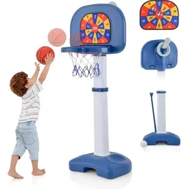 Costway 4 in 1 Kinder Basketballkorb Set, Basketballständer höhenverstellbar & Ringwurf & Klebeball & Golfspiel, Korbanlage für Indoor...