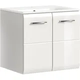 welltime Waschbeckenunterschrank FLORENZ, Breite 60 cm, inkl. Waschbecken, hängende Montage (2-St., TOPSELLER) hochwertige MDF Front, Griff chromglänzend, Badschrank, Bad weiß